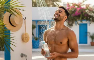 Douche Masculine en Été