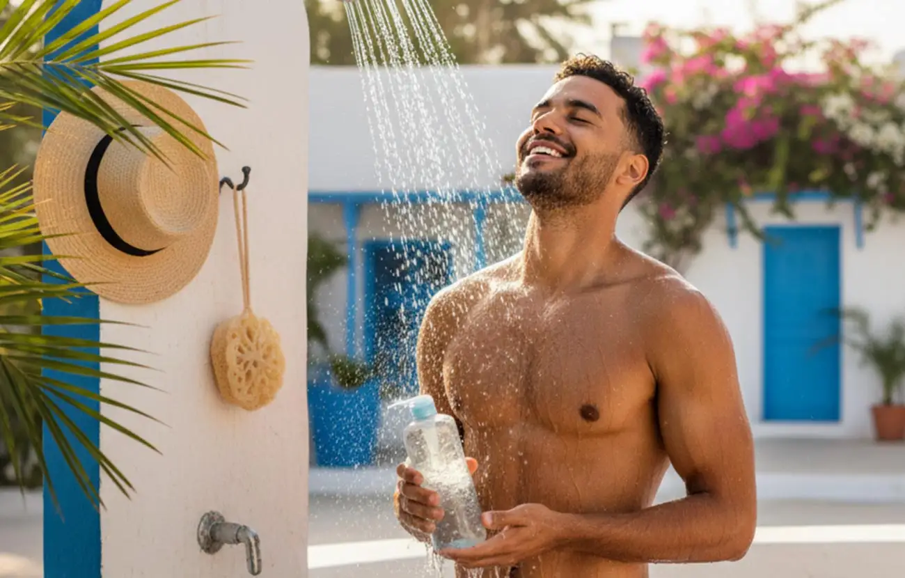 Douche Masculine en Été