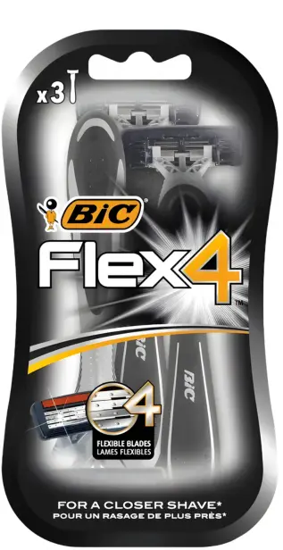 Rasoirs BIC Flex 4 (Paquet de 3) pour un rasage de plus près Paquet de trois rasoirs pour hommes BIC Flex 4, avec quatre lames flexibles pour un rasage de plus près.