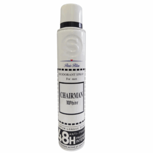 Aérosol blanc Chairman White 200 ml pour homme, parfum longue durée, fraîcheur intense 48h, protection anti‑traces continue.