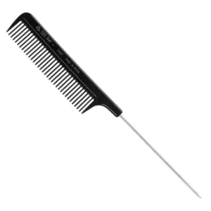 Peigne à queue noir EURO STIL de 21,5cm avec une épingle métallique et des dents fines, pour la séparation des mèches.