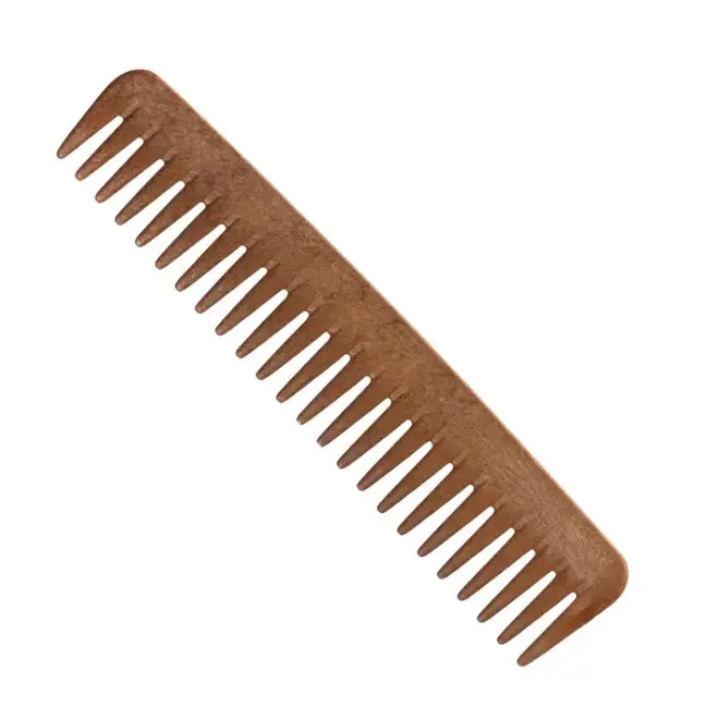 Peigne Batidor Mèches en Bois EURO STIL (Réf. 00410) Peigne batidor pour mèches en bois naturel EURO STIL, sur un fond blanc, avec des dents espacées.