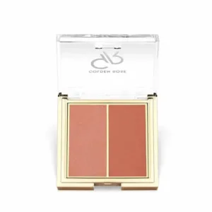 Palette de blush Golden Rose Iconic Blush Duo 02 Peachy Coral ouverte, montrant deux fards en un doux pêche et un corail vif.