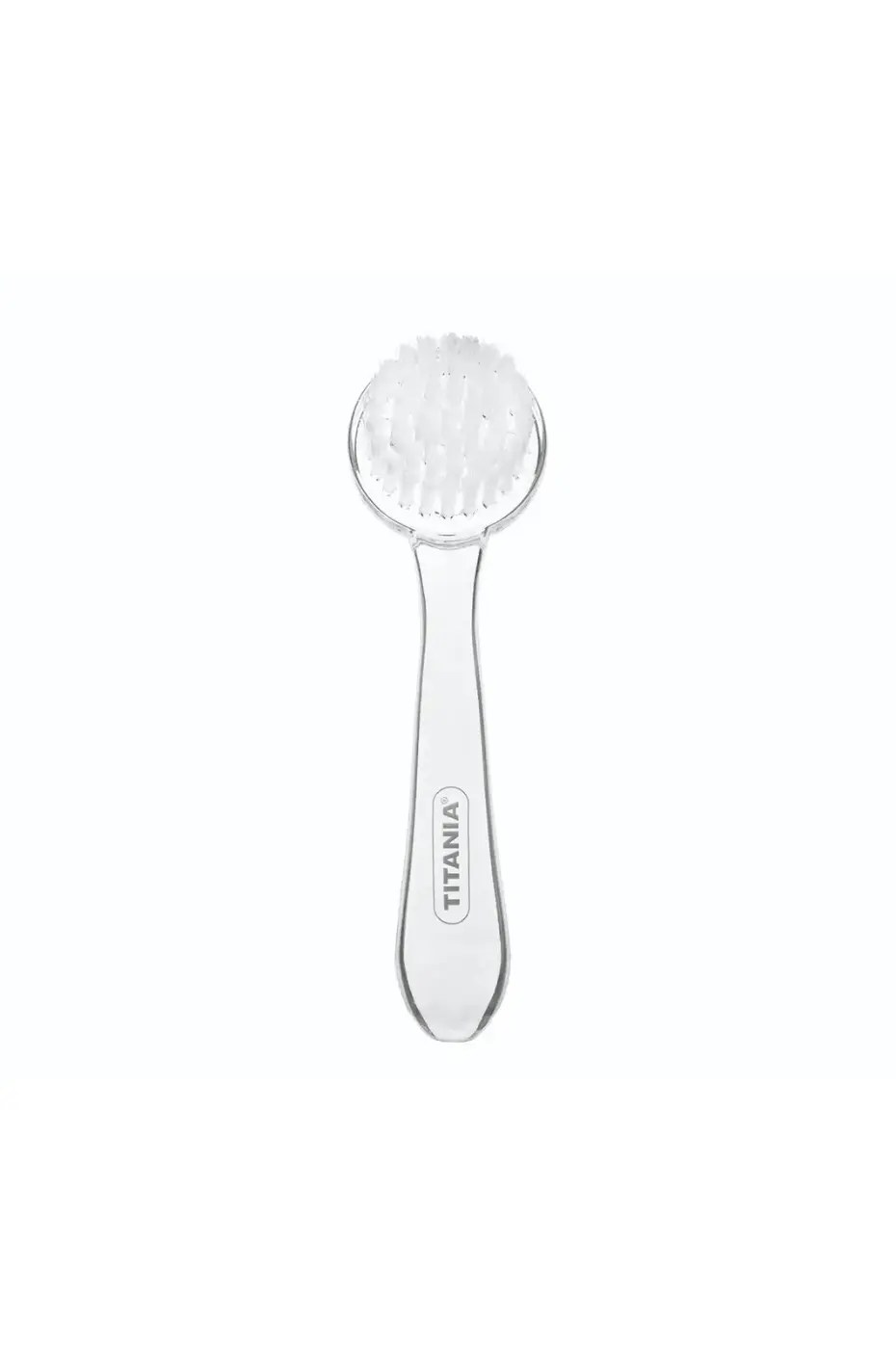 Brosse Visage Titania (Réf. 1919) Brosse visage Titania blanche et transparente, poils doux, manche ergonomique pour peeling et nettoyage.