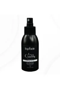 Bouteille noire du spray fixateur de maquillage Topface Fix Quickly avec l'étiquette en noir et blanc.