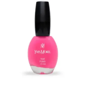 Flacon de vernis à ongles Yves Morel teinte 101, un rose vif avec une formule longue durée et un fini brillant.