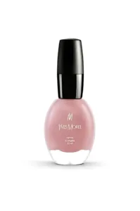 Bouteille de vernis à ongles Yves Morel teinte 11, rose poudré "Faded Blush", sur fond blanc.