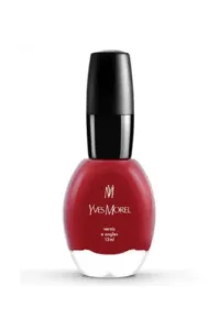 Bouteille de vernis à ongles Yves Morel teinte 58, d'un rouge foncé classique et élégant, sur fond blanc.