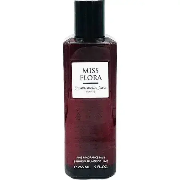 Miss Flora Emmanuelle Jane Paris (Brume 265 ML) – Luxe Miss Flora Emmanuelle Jane Paris, brume parfumée fine (265 ML) en flacon rouge élégant avec bouchon noir brillant.