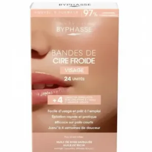 Boîte de bandes de cire froide Byphasse pour le visage (24 unités), soin visage pour peaux sensibles.