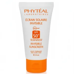 Tube blanc Écran Solaire Invisible Phytéal SPF50+ 50 ml, très haute protection UVA/UVB, haute tolérance, pour toute la famille