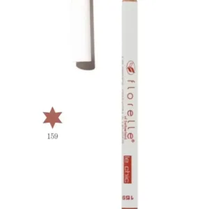 Un crayon à lèvres Florelle Le Chic 159 couleur nude rosé avec son capuchon blanc posé à côté et une étoile de couleur.