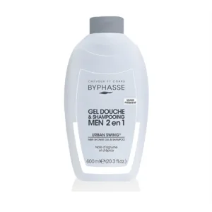 Bouteille Byphasse Men Urban Swing 2‑en‑1 600 ml, gel douche et shampoing, parfum agrumes et épices