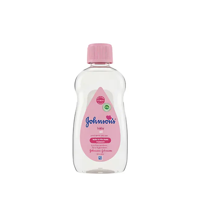 Huile Bébé Johnson’s 200 ml (Hydratation Douceur ×10) Bouteille transparente d’huile bébé Johnson’s 200 ml avec bouchon rose et étiquette bilingue, promesse hydratation ×10