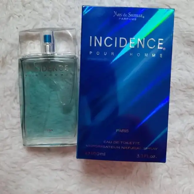 Incidence Pour Homme 100 ml – Eau de Toilette (Yves de Sistelle) Flacon bleu transparent Incidence Pour Homme 100 ml avec étui bleu brillant Yves de Sistelle Paris