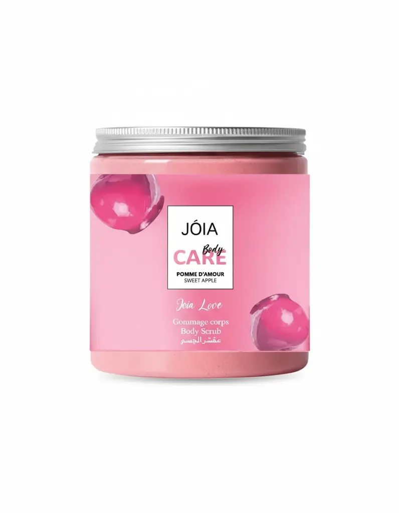 Joia Gommage Corps (Pomme d'Amour) : 1 secret pour une peau de rêve. Pot de gommage corporel Joia Pomme d'Amour 250ml, une senteur fruitée pour une peau douce et soyeuse.
