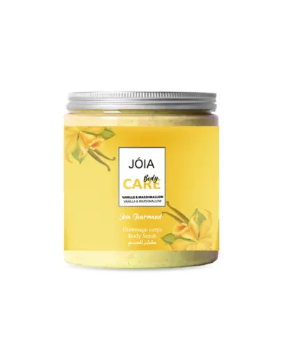 Joia Gommage Corps (Douceur Vanille-Marshmallow) : 1 secret pour une peau de rêve. Pot de gommage corporel Joia Vanille & Marshmallow 250ml, une odeur douce pour une peau sublimée.