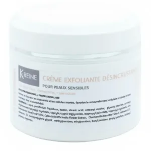 Pot blanc K‑Reine crème exfoliante visage peaux sensibles 150 ml avec aloe vera, camomille et calendula