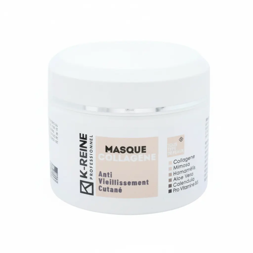 K‑Reine Masque Collagène 150 ml (Anti‑Âge 6 Actifs Naturels) Masque visage K‑Reine Professionnel Collagène 150 ml (Anti‑vieillissement cutané) pour tous types de peaux, pot blanc élégant