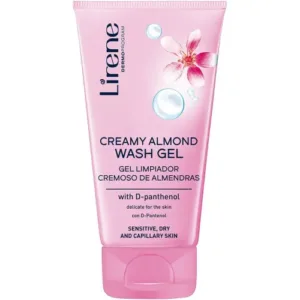 Tube rose Lirene Creamy Almond Wash Gel 150 ml, avec D‑Panthénol, pour peaux sensibles, sèches et à rougeurs