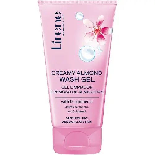 Lirene Creamy Almond Gel Nettoyant 150 ml (Peaux Sensibles) Tube rose Lirene Creamy Almond Wash Gel 150 ml, avec D‑Panthénol, pour peaux sensibles, sèches et à rougeurs