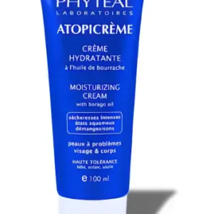 Tube Phytéal Atopicrème 100 ml, crème hydratante à l’huile de bourrache, haute tolérance, pour bébé, enfant et adulte