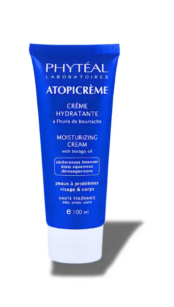 Phyteal Atopicrème 100 ml (100 % naturelle & familiale) Tube Phytéal Atopicrème 100 ml, crème hydratante à l’huile de bourrache, haute tolérance, pour bébé, enfant et adulte