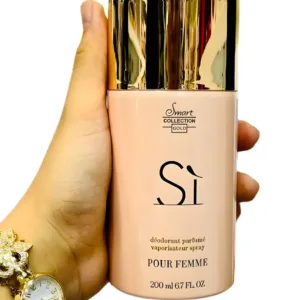 Déodorant Sì Pour Femme 200 ml, design beige et or, parfum élégant et protection longue durée au charme raffiné.