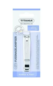 Coupe-ongles TITANIA 10522 B chromé, 8 cm, lames concaves ultra-tranchantes, levier pliable.
