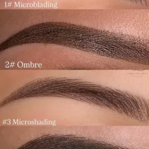 Quatre styles de sourcils : Microblading naturel, Ombre poudré, Microshading précis et Combo pour un regard structuré.