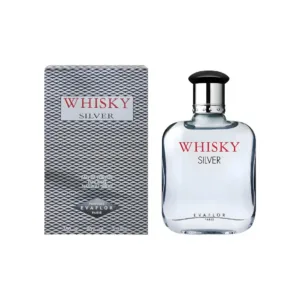 Flacon d'eau de toilette Whisky Silver 100ml et son coffret gris, disponible sur la parfumerie en ligne Masha.tn.