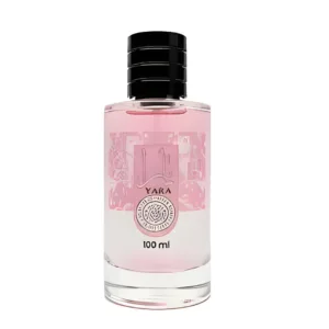 Flacon Yara EDP 100 ml rose et noir, parfum femme élégant au design raffiné et oriental.