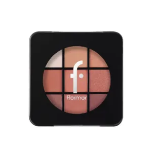 Palette de fards à paupières Flormar New N°003 (9 teintes) avec logo de la marque au centre. Tons chauds, nude, et terre cuite.