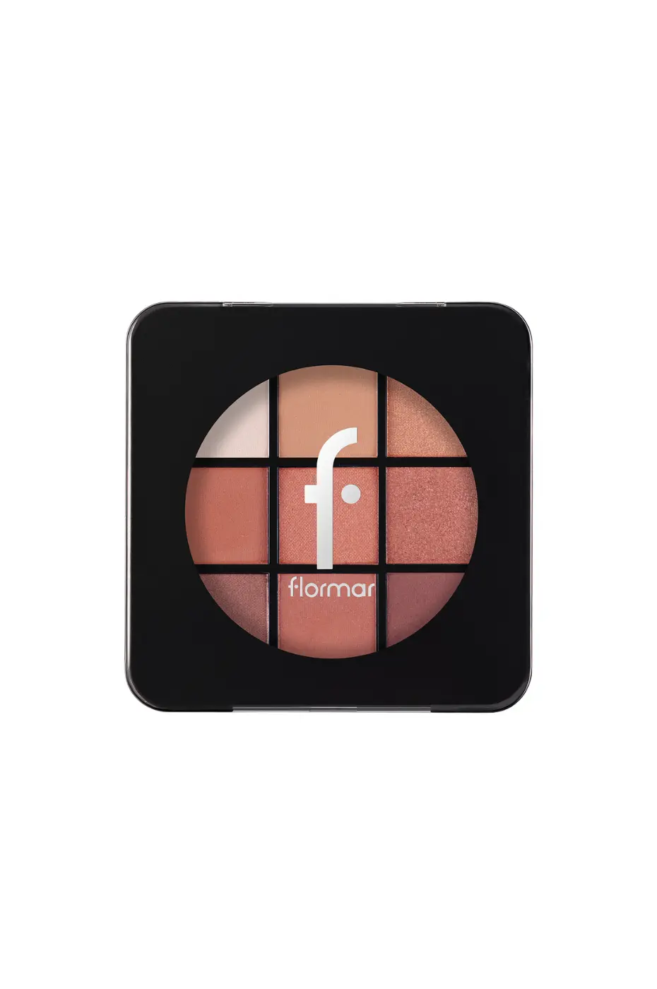 Palette Fards à Paupières Flormar New N°003 Palette de fards à paupières Flormar New N°003 (9 teintes) avec logo de la marque au centre. Tons chauds, nude, et terre cuite.