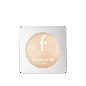Poudre illuminatrice Flormar 002 Midnight Star en boîtier carré, fini nacré champagne doré, visuel élégant et raffiné.