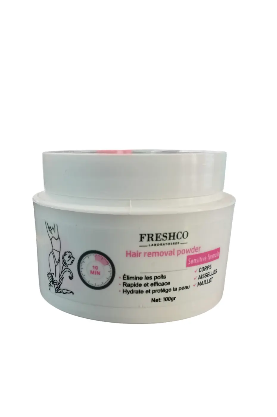 FRESHCO Poudre Dépilatoire Rapide Sensitive Formula 100g FRESHCO Poudre Dépilatoire Sensitive Formula 100gr. Élimine les poils rapidement, hydrate, Corps, Aisselles, Maillot, 10 minutes.