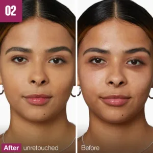 Comparaison avant (à droite) et après (à gauche, non retouchée) l'application de l'anti-cernes Maybelline Instant Anti-Âge N°2 sur un visage.