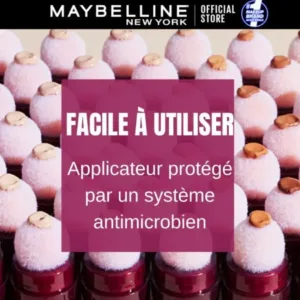 Gros plan sur plusieurs applicateurs de l'anti-cernes Maybelline avec le texte "FACILE À UTILISER" et "Applicateur protégé par un système antimicrobien".