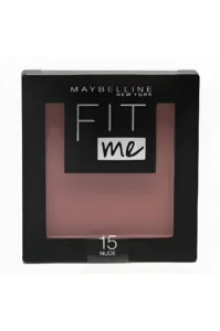 Blush Maybelline Fit Me Nude 15, poudre légère pour les joues, boîtier noir compact avec fenêtre transparente. 5g de produit.