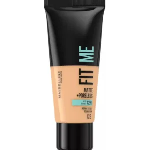 Tube du fond de teint MAYBELLINE New York FIT ME! Matte + Poreless, teinte 128. Formule pour peaux normales à grasses, tenue 12h.
