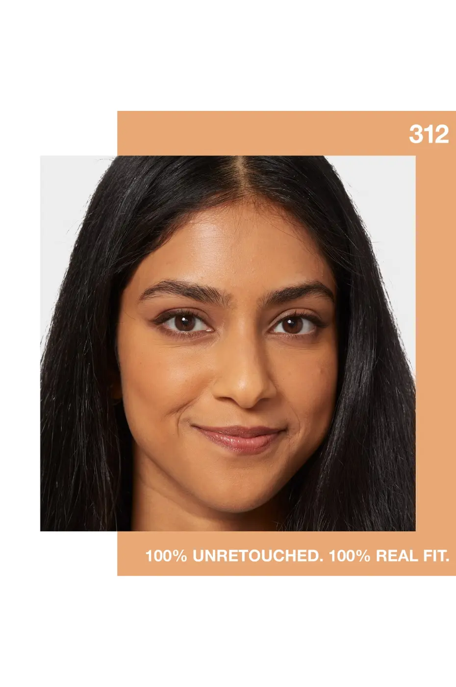 MAYBELLINE FIT ME FDT MATTE N°312 : Vrai Teint MAYBELLINE FIT ME FDT MATTE N°312. Portrait d'une femme souriante, teint unifié, 100% sans retouche.