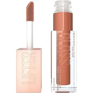 Maybelline Lifter Gloss N°027 Toffee ouvert, applicateur visible. Gloss hydratant à l'acide hyaluronique.