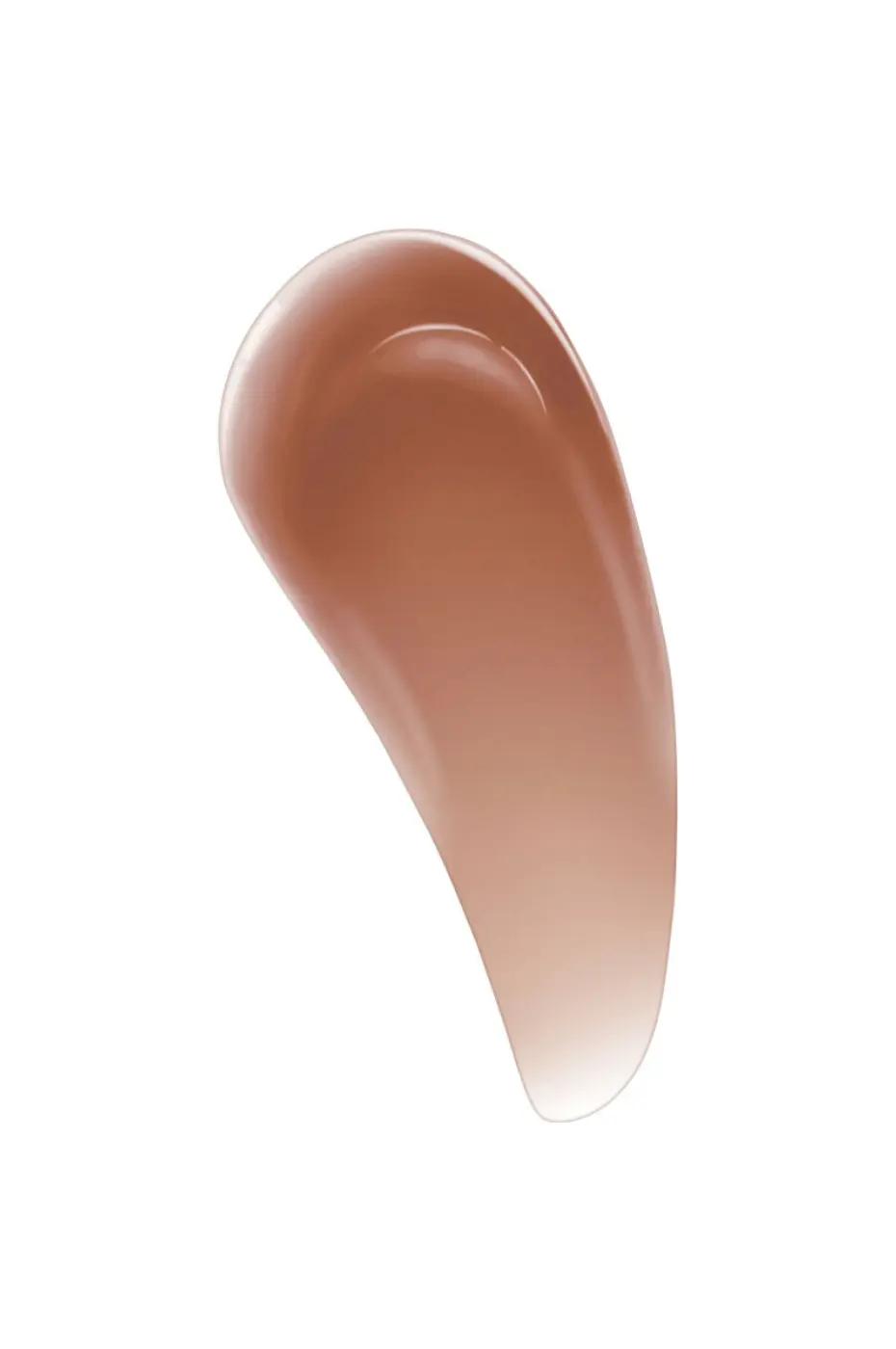 Swatch Maybelline Lifter Gloss Toffee : Teinte Nude Chaleureuse Un swatch crémeux et brillant de gloss à lèvres couleur nude-caramel sur fond blanc.