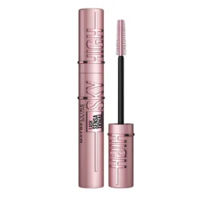 Maybelline Mascara Lash Sensational Sky High Noir, tube rose métallisé et brosse flexible. Allonge et donne du volume aux cils.