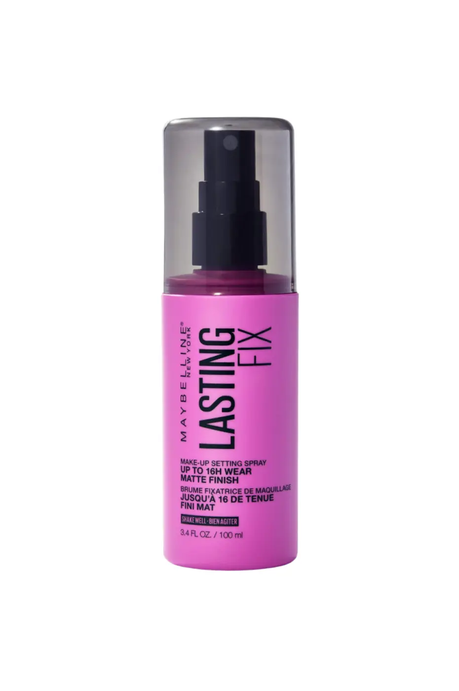 Maybelline Lasting Fix - Spray Fixateur Maquillage Mat 16H Spray fixateur de maquillage Maybelline Lasting Fix, flacon rose, pour une tenue mate jusqu'à 16 heures (100 ml).