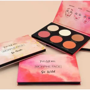 Comparaison des deux palettes Yves Morel MORPHE FACE : "Go Wild" (ouverte, 6 teintes vives) et "Go Nude" (fermée, tons neutres).