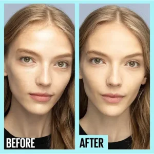 Comparaison Avant/Après : la peau du modèle à droite est visiblement plus mate, avec des pores estompés, qu'à gauche.