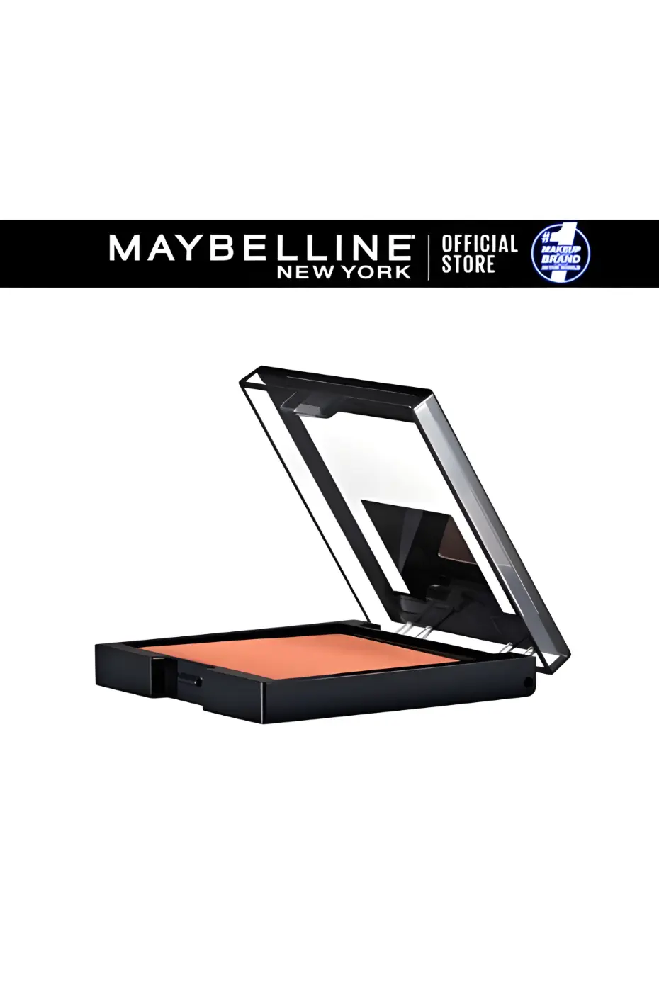 Fit Me Blush 35 Corail Ouvert – Le Secret d’un Teint Frais Blush Maybelline Fit Me 35 Corail, boîtier noir ouvert en biais, révélant la poudre corail lisse. Logo Maybelline New York en haut.