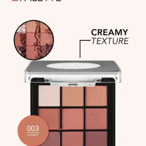 Palette de fards à paupières Flormar 003 Sunset avec neuf teintes chaudes et crémeuses pour le maquillage des yeux.