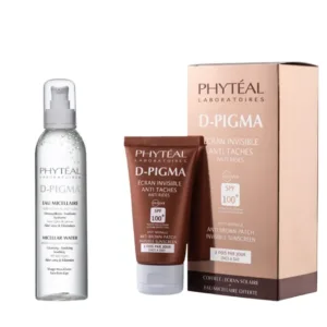 Coffret PHYTEAL D-PIGMA : Écran Solaire Invisible SPF 100+ et Eau Micellaire nettoyante hydratante pour un teint uniforme.